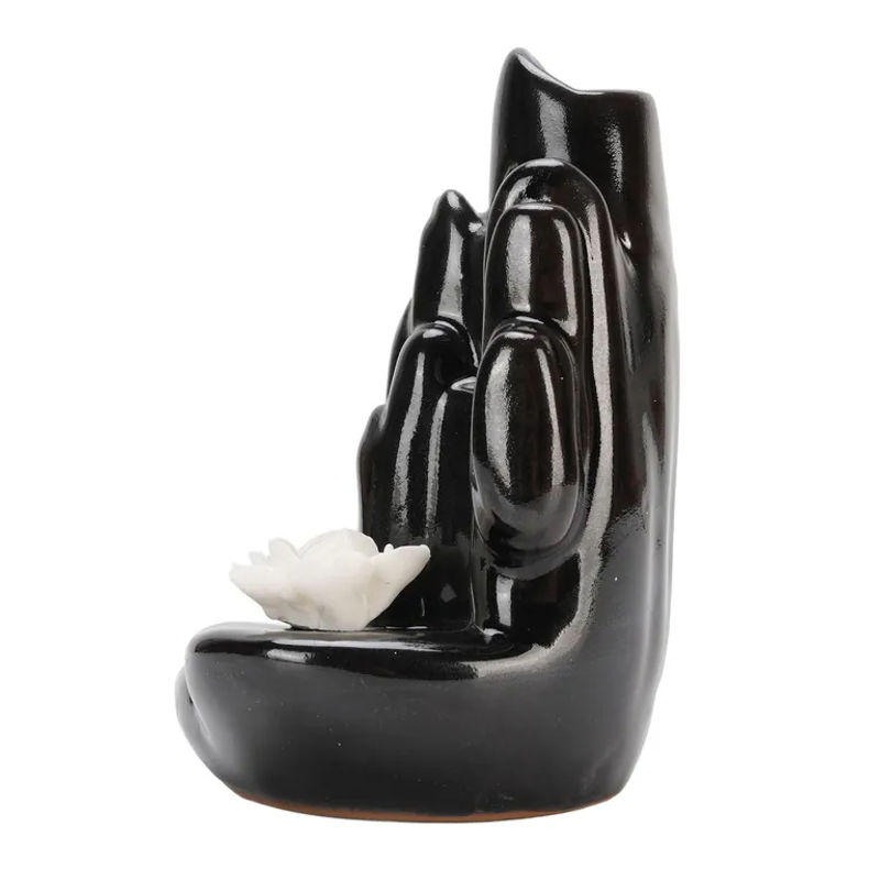 CosyHome Wasserfall Rückfluss Räuchergefäß aus Keramik in Schwarz als Berg-Ornament für Aromatherapie - Bild 4