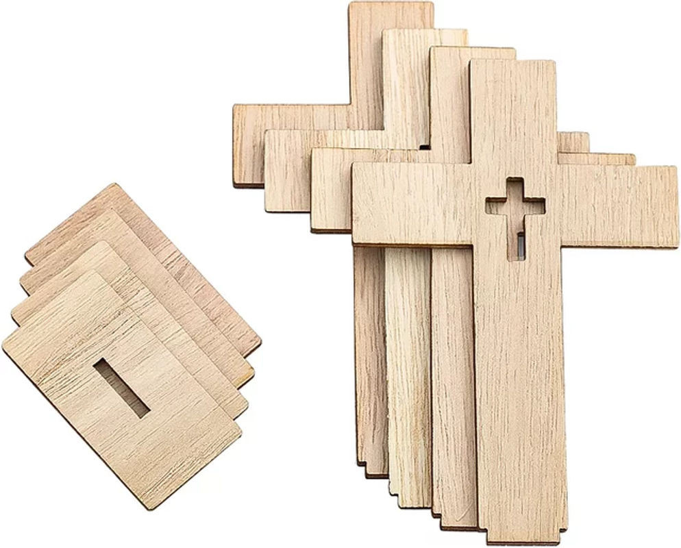 6er Set Holzkreuze aus Naturholz in Braun als christliches Symbol für DIY Handwerk und Dekoration - Bild 1