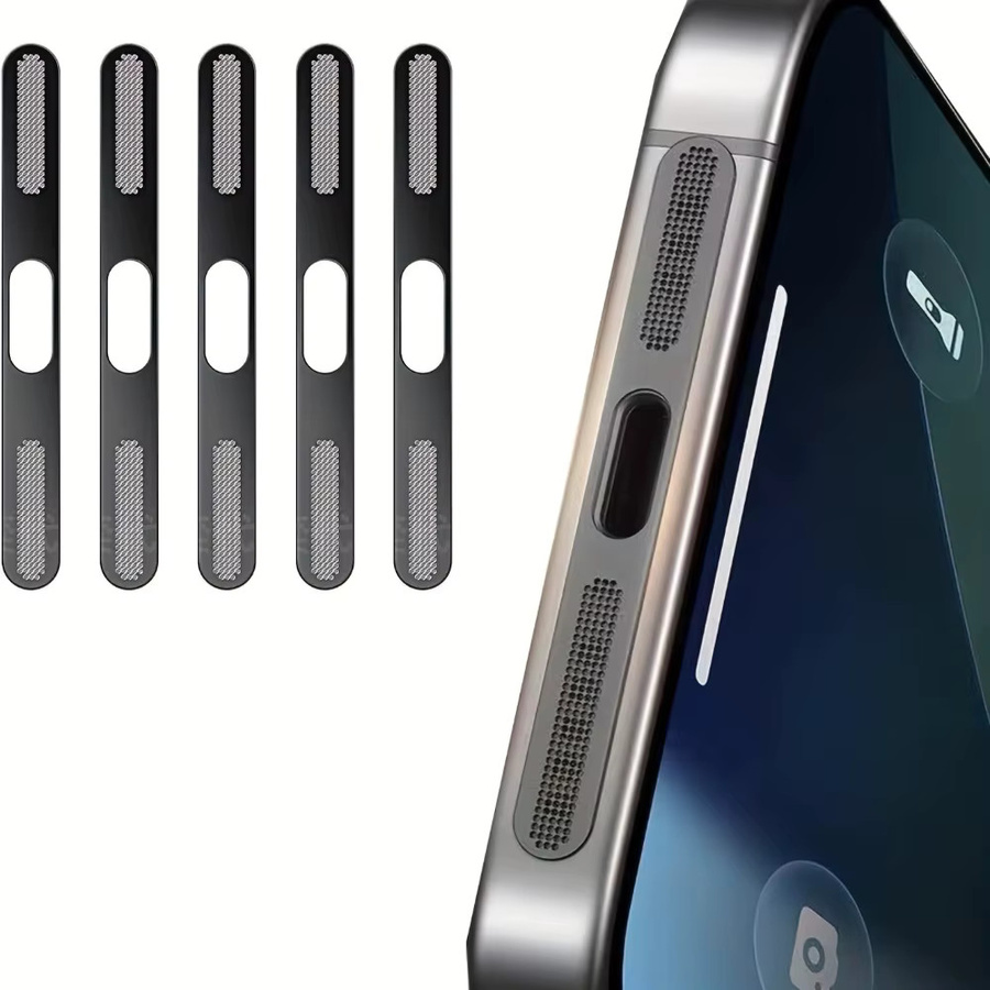 5er Set Metall Anti-Staub-Netz Aufkleber für iPhone 17 Pro und iPhone 17 Pro Max in Silber - Bild 3