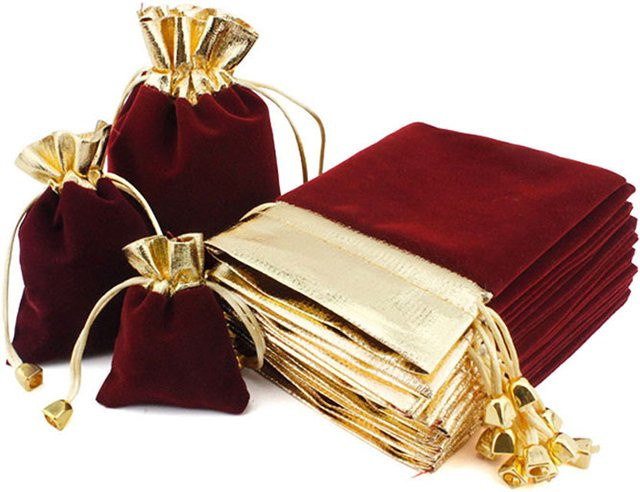 50 Samtbeutel aus Flanell mit Kordelzug für Schmuck und Geschenke in Gold und Rot - Bild 1