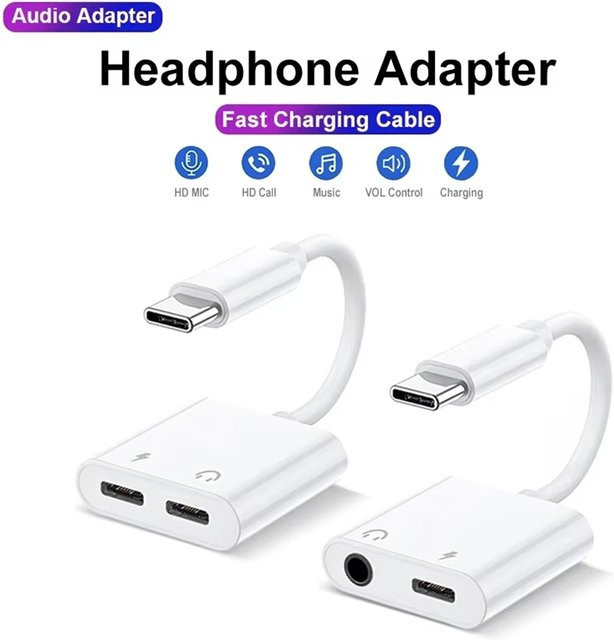 2-in-1 USB-C auf 3,5 mm Kopfhörer- und PD-Ladeadapter in Weiß für iPhone 16/15 Pro Max, iPad und Samsung S25/S24/S23 - Bild 1