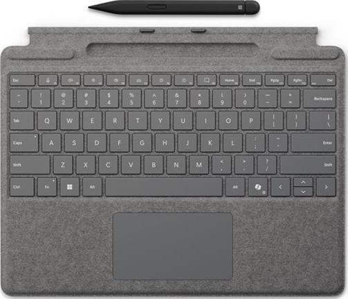 Microsoft Surface Pro Keyboard mit Trackpad und Slim Pen 2, QWERTY Nordisch, Platin/Silber/Grau - Bild 1