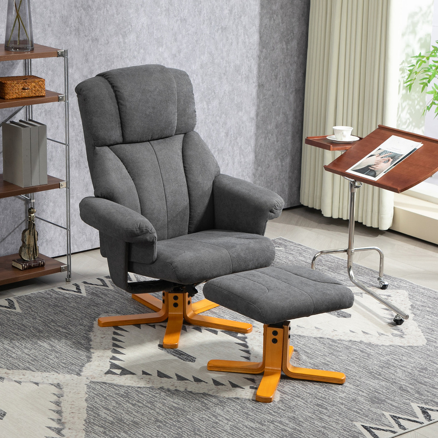 HOMCOM Relaxsessel mit Liegefunktion und Hocker in Dunkelgrau, moderner Fernsehsessel für Wohnzimmer und Schlafzimmer, B: 79 cm, T: 80 cm, H: 104 cm - Bild 2