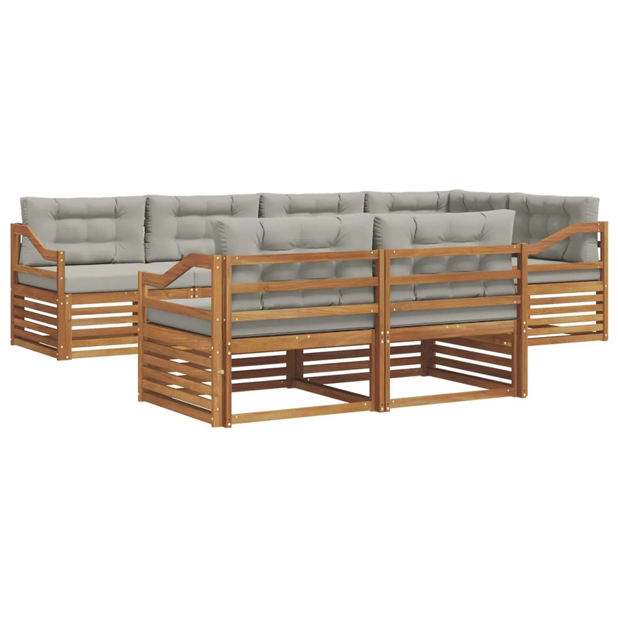 vidaXL Outdoor-Sofagarnitur L-Form aus Akazienholz mit Kissen, 22-teiliges Set, Natur und Hellgrau - Bild 2