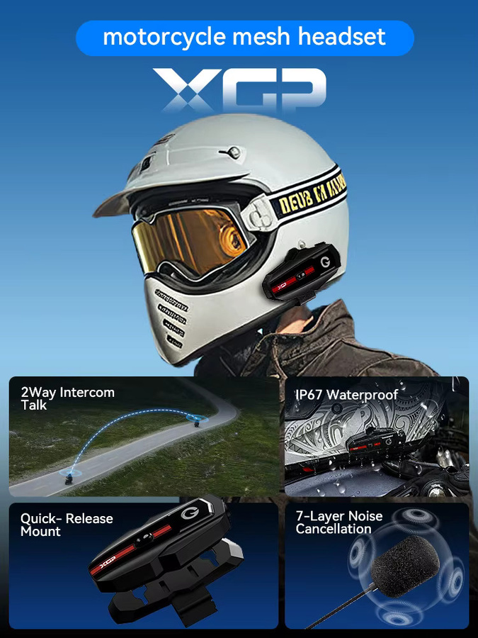 XGP Motorrad-Intercom Bluetooth-Helmset mit Sprachsteuerung und Geräuschunterdrückung in Schwarz - Bild 4