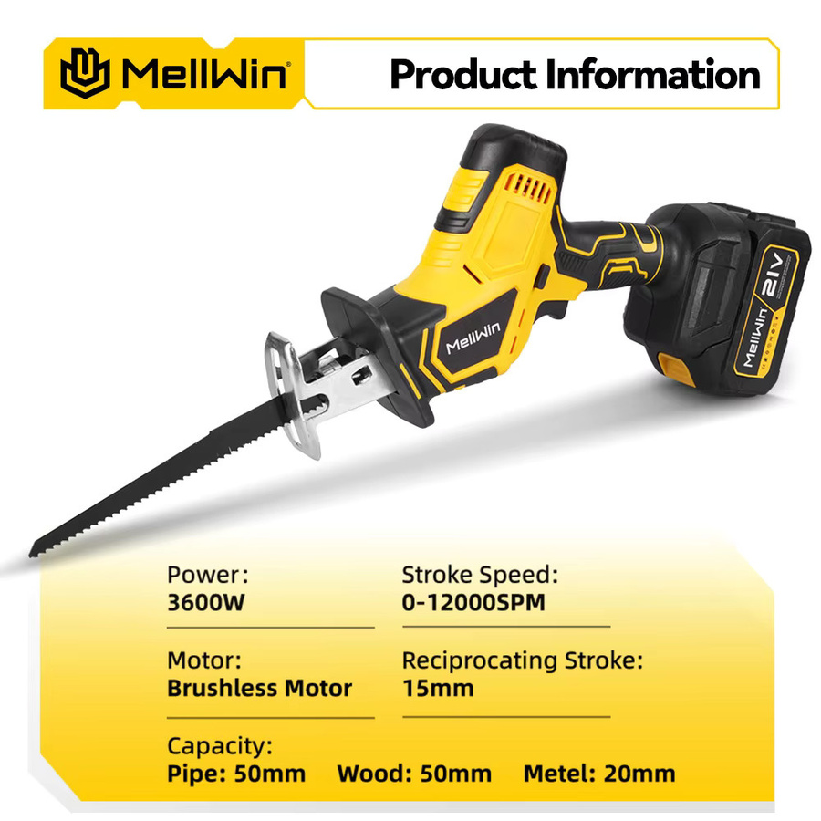 MELLWIN Bürstenlose elektrische Säbelsäge schnurlose CutSaw für Metall und Holz kompatibel mit Makita 18V Akku - Bild 2