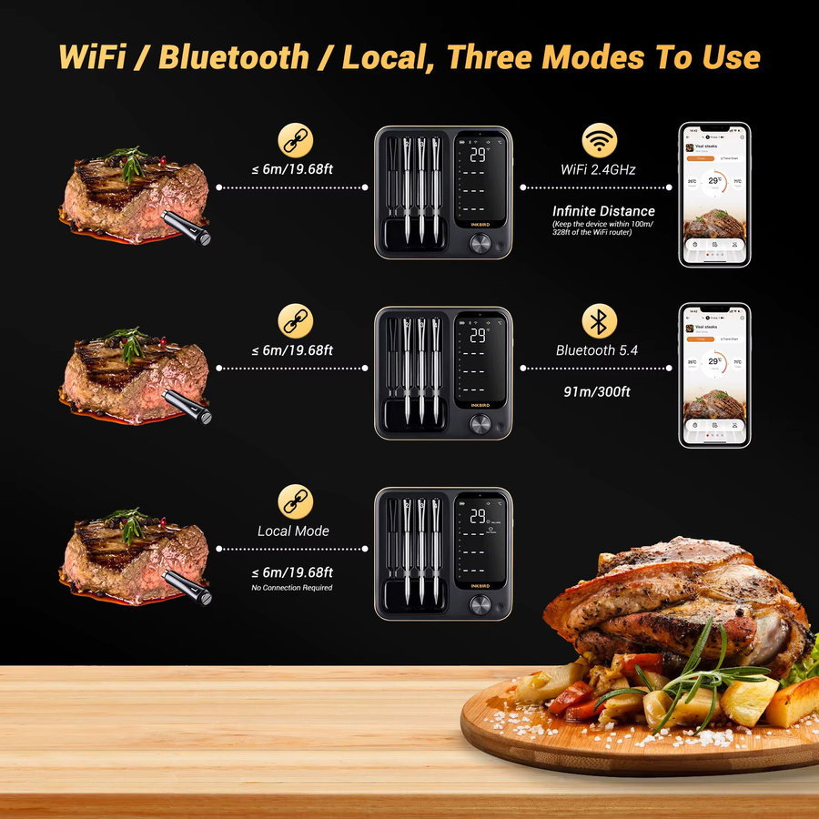 Inkbird Kabelloses Bluetooth Fleischthermometer in Schwarz mit 4 Sensoren und App-Steuerung für BBQ und Grillen - Bild 3