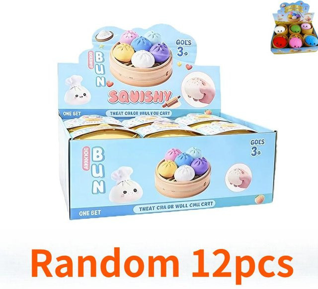 Yiran toy 1, Bunte Teigtaschen-Quetschies Stressbälle, Fidget Sensorikspielzeug Simulation Essen Squishies Brötchen mit Dampfgarer Knetmasse-Ball - Bild 1