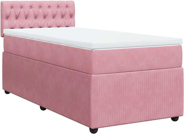 vidaXL Boxspringbett mit Matratze aus Samt in Rosa, B/T: 90 x 200 cm - Bild 1