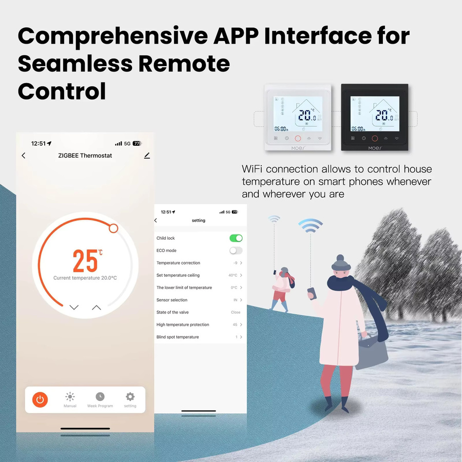 MOES ZigBee Smart Thermostat für Wasser- und elektrische Fußbodenheizung sowie Gaskessel, weiß, kompatibel mit Tuya, Alexa und Google Home zur App-gesteuerten Raumtemperaturkontrolle - Bild 2