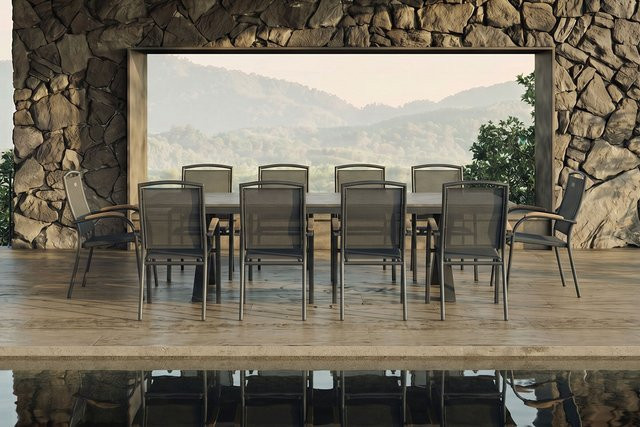 Hartman Garten-Essgruppe Xanadu / Raffaelo in Anthrazit aus Aluminium und Glaskeramik mit 10 Stapelsesseln, ausziehbar, Tischmaße: Breite: 220 cm bis 280 cm, Tiefe: 100 cm - Bild 1
