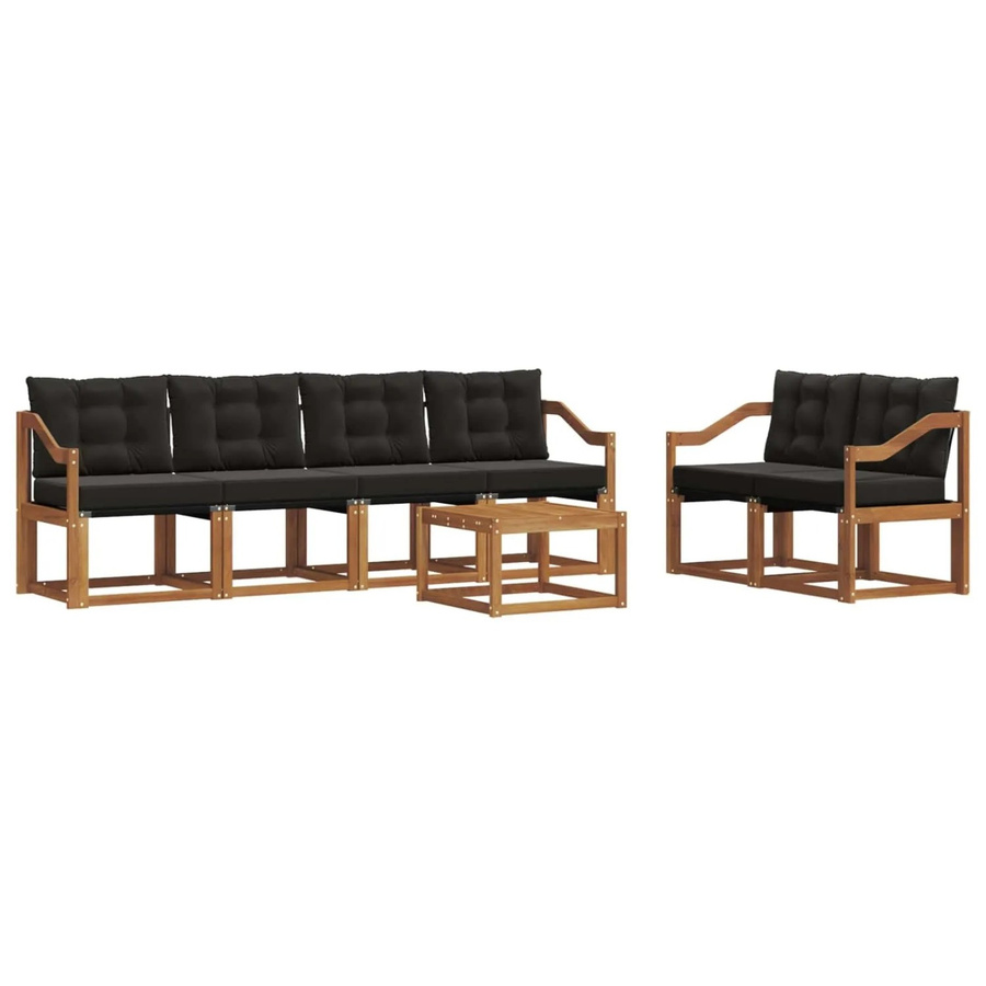 vidaXL Outdoor-Sofagarnitur 7-teilig aus Akazienholz und Textilene in Natur und Schwarz mit Kissen und Tisch - Bild 2