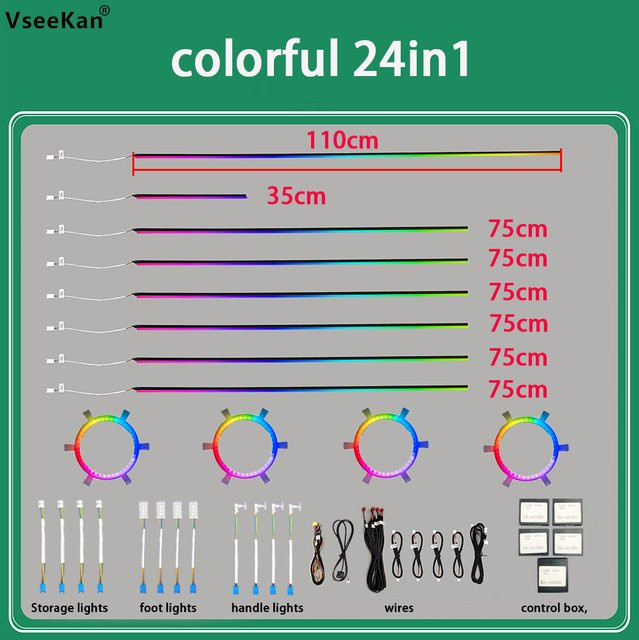 RGB LED Auto-Umgebungslicht Set mit Dual Zone Symphony Streamer, Neon Flex Acryl Innenraumbeleuchtung in Mehrfarbig - Bild 1