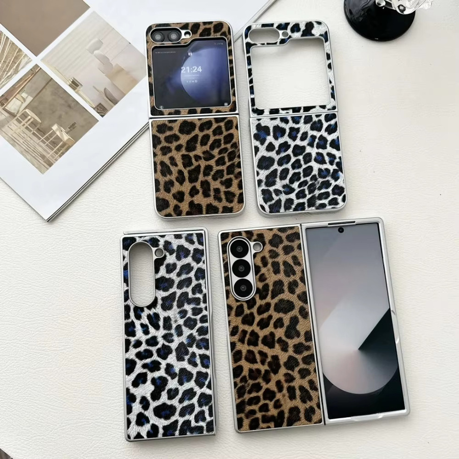 Stoßfeste Handyhülle mit Leopardenmuster und silbernem Rand für Samsung Galaxy Z Fold 7, 6, 5, 4, 3 5G in Braun und Multicolour - Bild 2