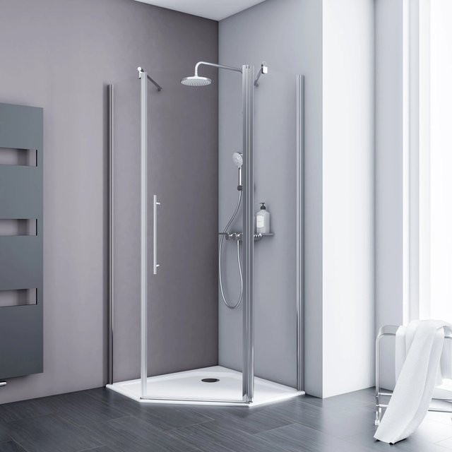 Schulte Fünfeckdusche Alexa Style 2.0 mit Drehtür in Chromoptik und transparentem Glas, B/T/H: 90 x 90 x 192 cm - Bild 1