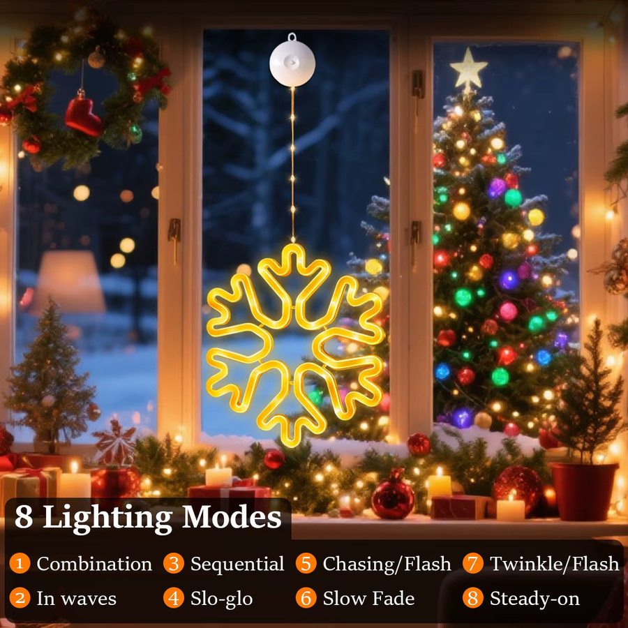 Mexllex Mehrfarbige LED-Schneeflocken-Hängelampen für die Weihnachtsdekoration mit 8/12 Beleuchtungsmodi und Batteriebetrieb - Bild 3