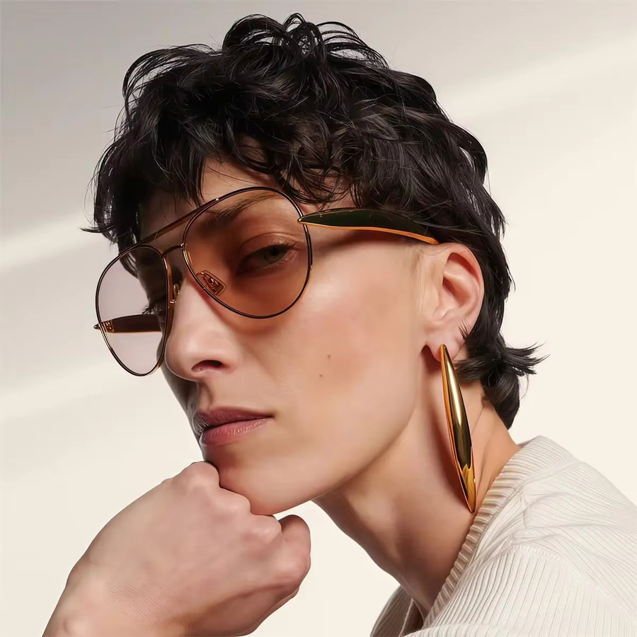 Retro Gold Piloten-Sonnenbrille, Metall, Vollrand, Unisex - Bild 2
