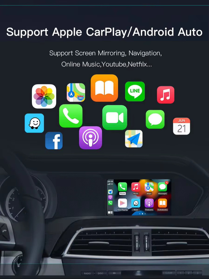 AUTOABC Kabelloser CarPlay und Android Auto Decoder für Mercedes Benz C-Klasse W204 C117 W176 CLS GLK NTG 4.5 4.7 inklusive OEM-Mikrofon und Bluetooth - Bild 7