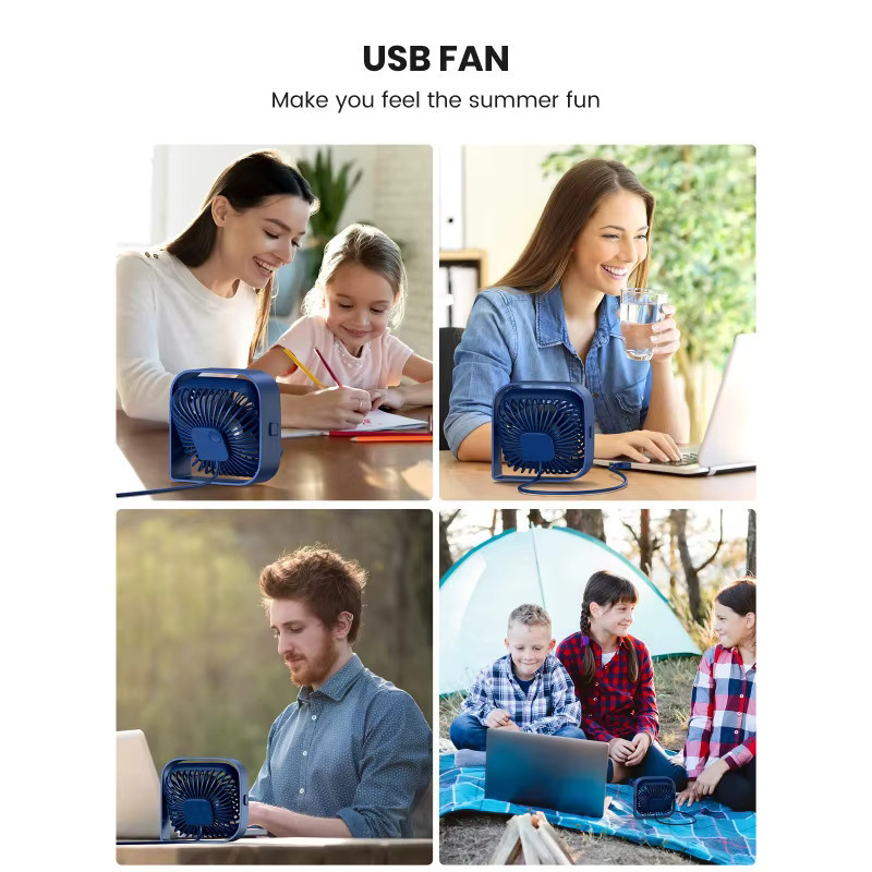 OUIO Mini USB-Desktop-Ventilator, extrem leise und 3-stufig einstellbar, in Grau oder Blau - Bild 2