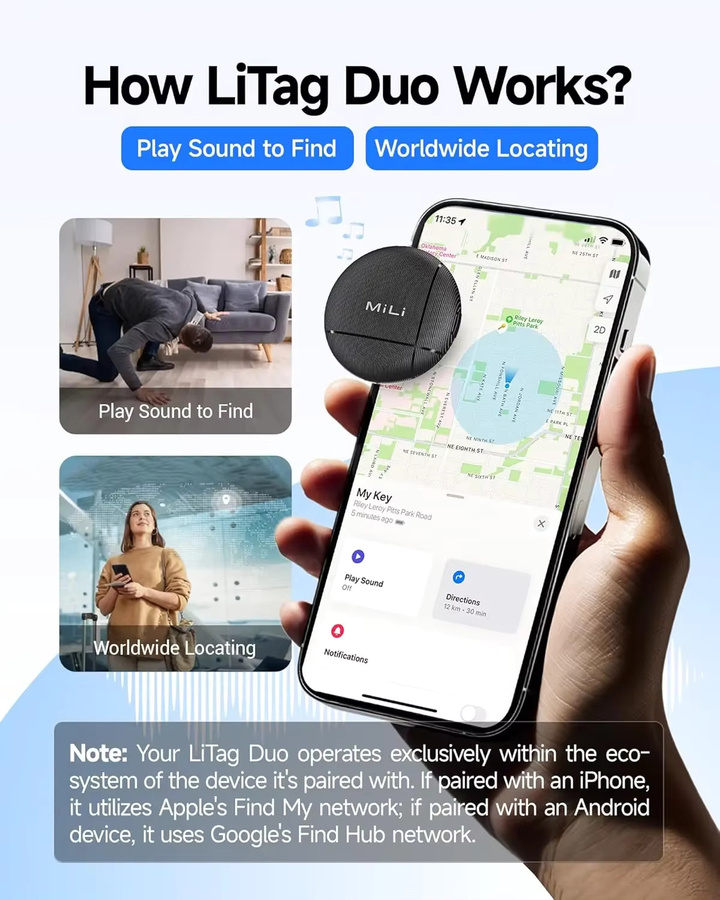 MiLi LiTag Duo Smart Tracker Tags Schwarz für iOS und Android Bluetooth Schlüsselfinder und Artikelfinder - Bild 2