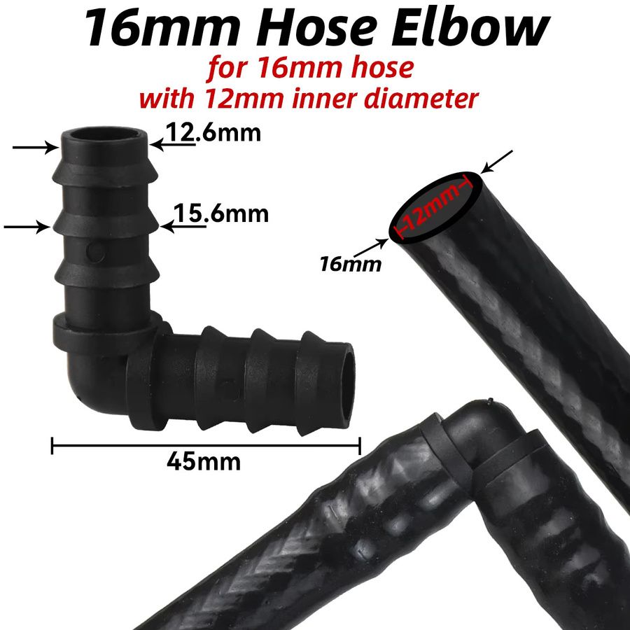 Kesla Tropfbewässerungs-Anschluss-Kit mit T-Stück und Winkelkupplungen für 1/2 Zoll und 16mm Gartenschläuche in Schwarz - Bild 3