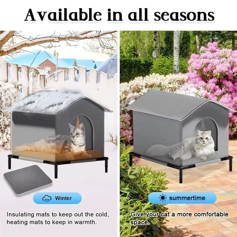Wasserdichte Katzenhöhle in Grau mit Matte, faltbare Sommer-Kühlunterkunft für Katzen und kleine Hunde - Bild 2
