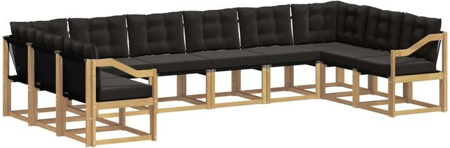 vidaXL Outdoor-Sofagarnitur in U-Form aus Akazienholz mit Textilene und Kissen, Weiß-Schwarz - Bild 1