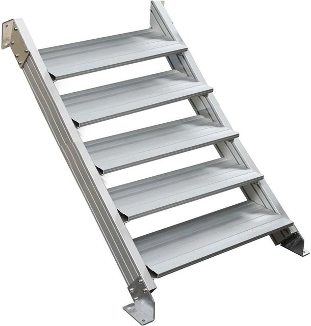 Treba Außentreppe Alaska 3 aus Aluminium mit 5 Profilstufen in Silber, Breite: 100 cm, Tiefe: 28 cm - Bild 1