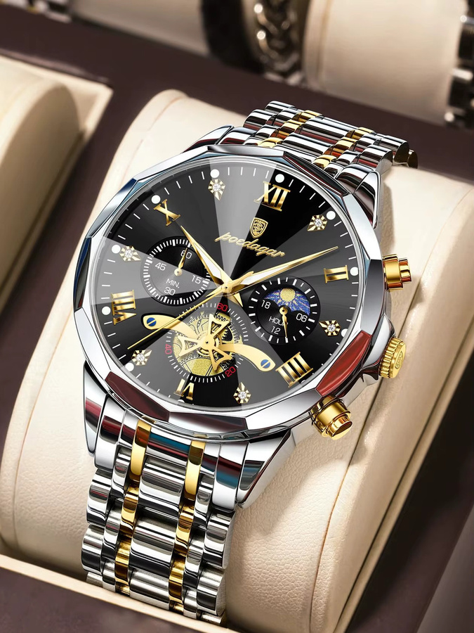 POEDAGAR Armbanduhr Chronograph, Quarz, Edelstahl, Blau, Herren - Bild 7