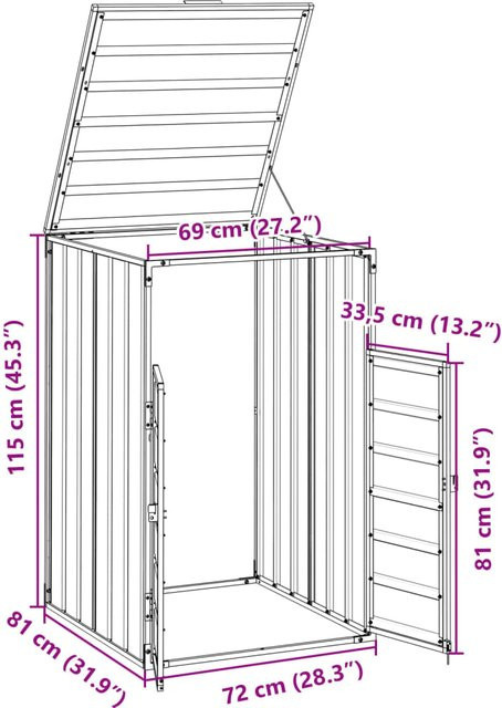 Yiwydaa Mülltonnenbox für 1 Tonne aus Stahl in Braun, H x B x T: 115 x 72 x 81 cm - Bild 1
