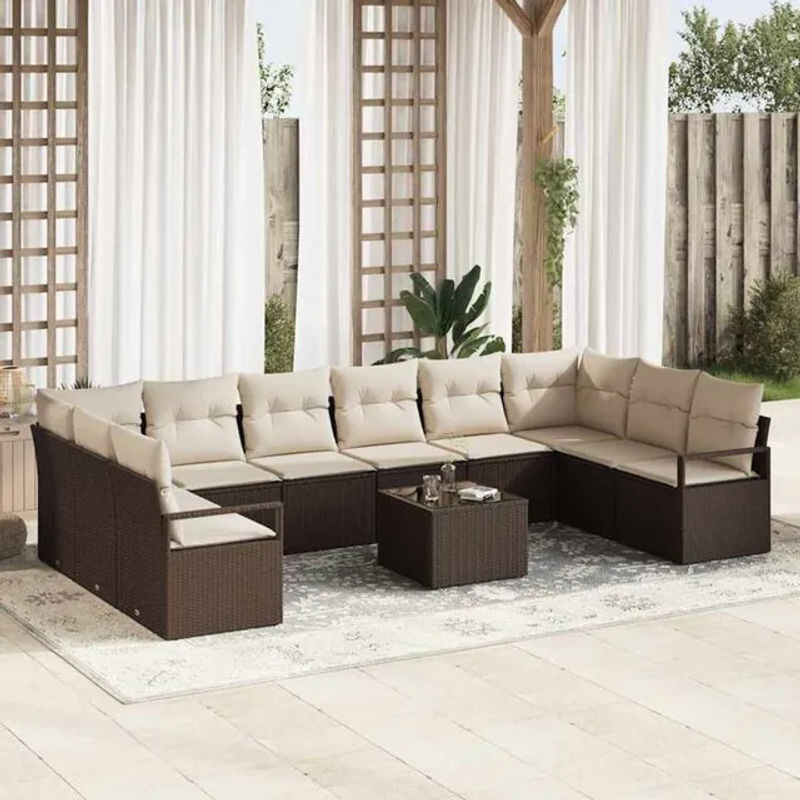 vidaXL Garten-Sofa-Set aus Polyrattan in Braun, 11-teilige moderne Loungemöbel-Garnitur - Bild 1
