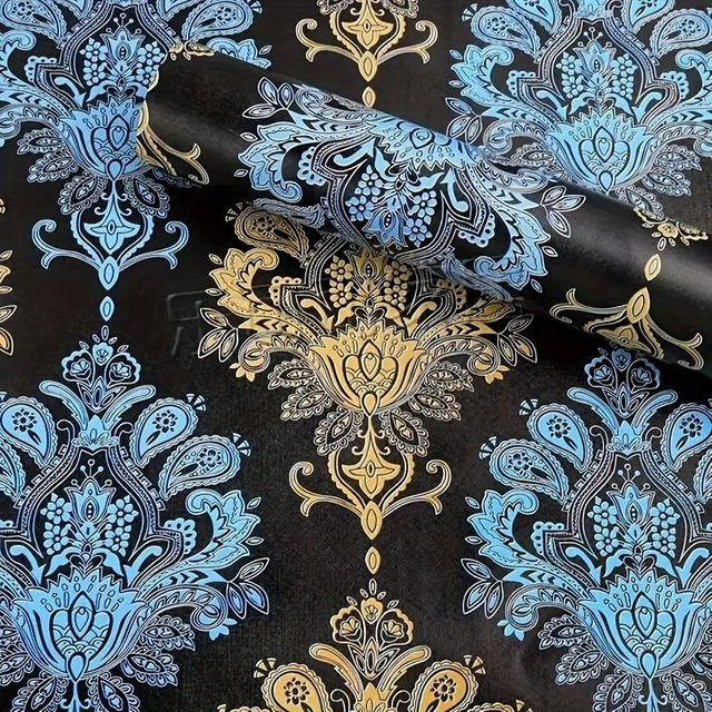 Selbstklebende Blumentapete SZ-Damai im europäischen Stil, Blau und Gelb, Wanddekoration und Möbelrenovierung, B: 45 cm, L: 1000 cm - Bild 1