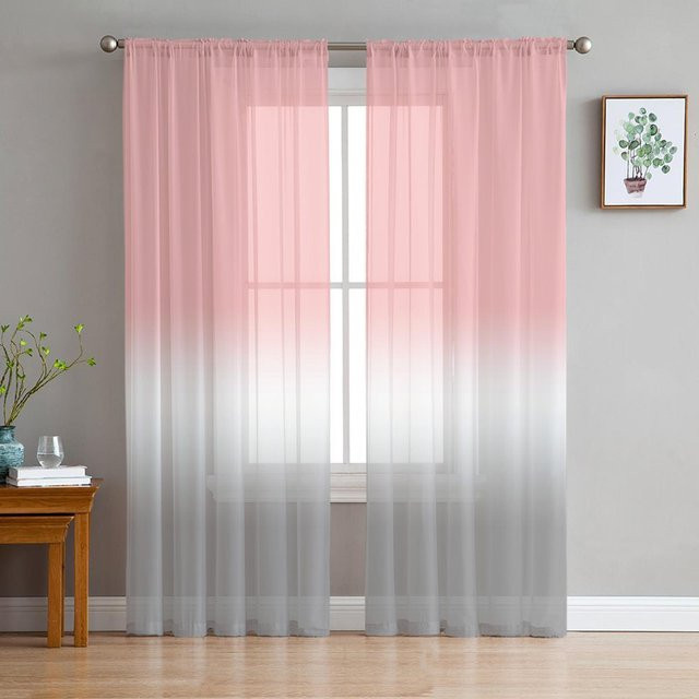 Transparente Voile-Vorhänge mit Regenbogen-Farbverlauf aus Polyester, Tüll-Vorhang mit Ösen, B/H: 100 x 250 cm - Bild 1