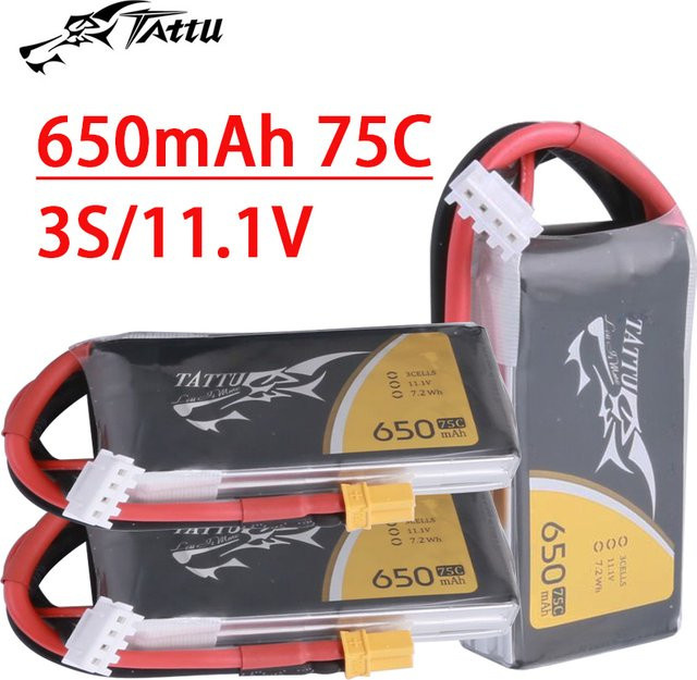 Tattu LiPo Batterie 11,1 V 650 mAh 75C mit XT30 oder XT60 für RC Hubschrauber, Quadcopter und FPV Racing Drohnen, Schwarz - Bild 1