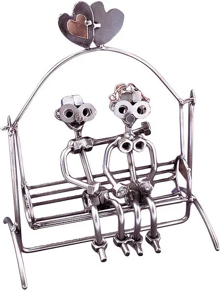 Hinz & Kunst Schraubenmännchen Liebespaar auf Hollywoodschaukel in Silber aus Metall - Bild 1