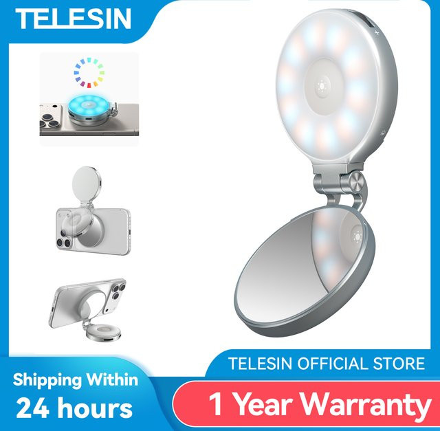 TELESIN Magnetisches RGB Mini-Selfie-Licht mit 360 Grad Rotation und 3 Modi für Smartphone iPhone und Android, Multicolor - Bild 1