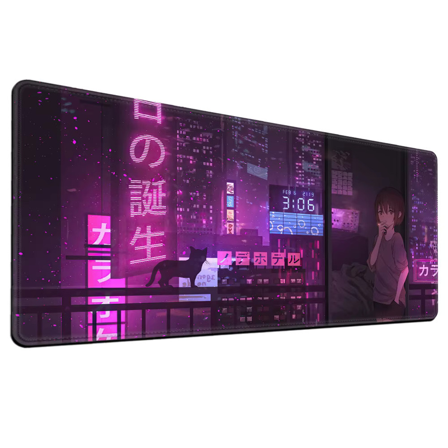 HYBXAXC Gaming Mauspad Neon Japan Retro Vaporwave Lila Schreibtischunterlage XXL B/T: 90 x 40 cm - Bild 4