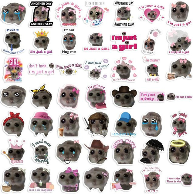 56 Stück Trauriger Hamster Meme Aufkleber Set von Binchi Outdoor Product, bunte Cartoon Tier Sticker für Laptop, Notizbuch und Kühlschrank - Bild 1