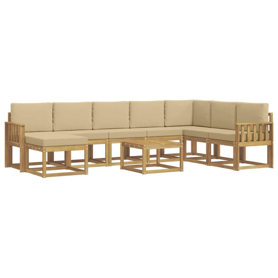 vidaXL Outdoor-Sofagarnitur 9-tlg. in L-Form aus Akazienholz mit Kissen in Weiß und Beige - Bild 2