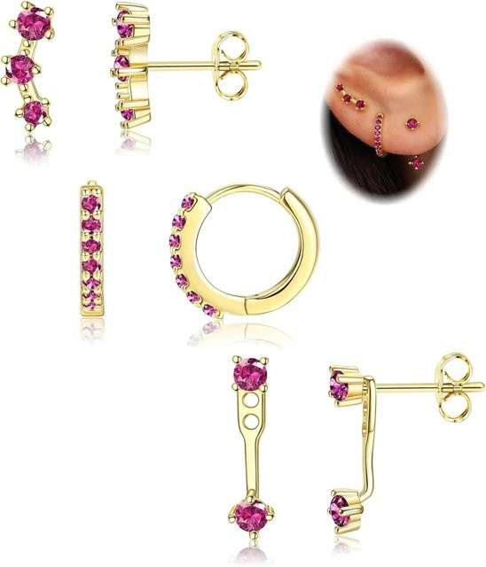 Lucky Star Jewelry Ohrring Set, 925 Silber, Kupfer, 14K Vergoldet, Damen - Bild 1