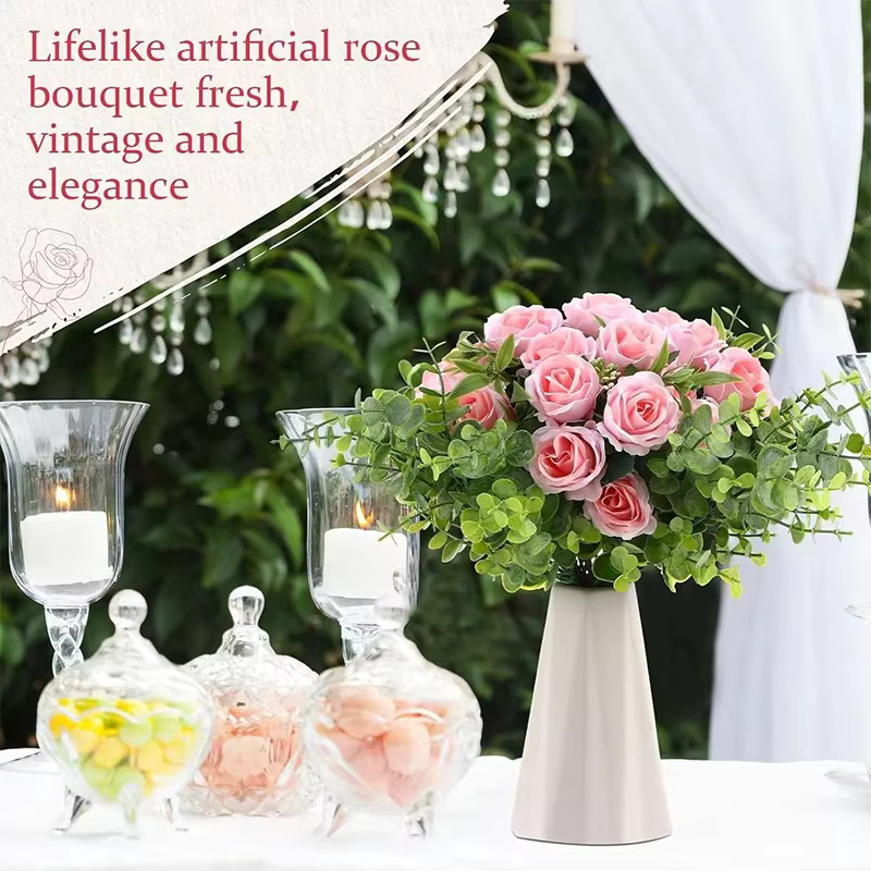 ZQNYCY Rosen-Kunstblumenstrauß aus Seide in Pink für Hochzeit und Heimdekoration - Bild 2