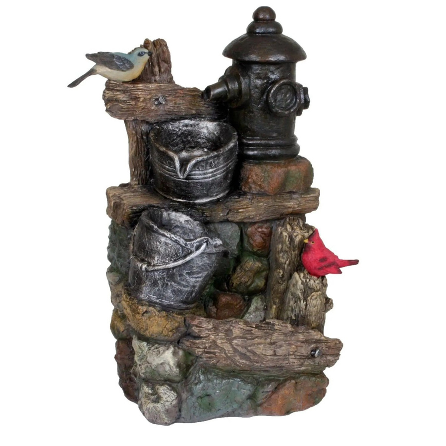 DELUKE Brunnen KONRAD in Braungrau mit Holz- und Stein-Optik aus Kunststoff, B: 60 cm, T: 36 cm, H: 25 cm - Bild 2