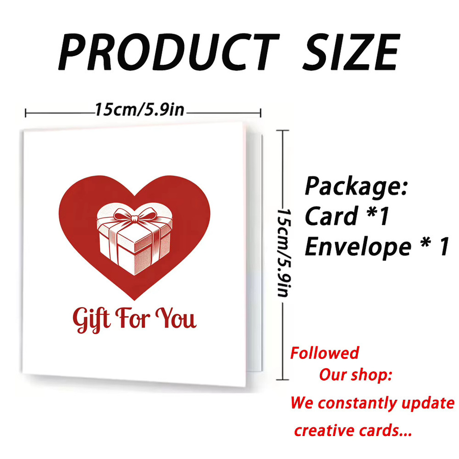 2er Set quadratische Grußkarten mit Umschlag in Weiß und Rot mit Herz-Geschenkmuster-Design für Valentinstag und Geburtstage - Bild 2