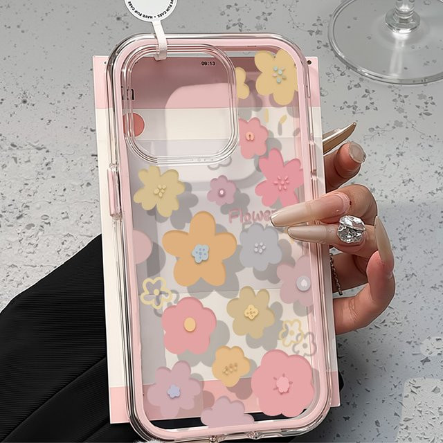 Stoßfeste 2-in-1 Handyhülle mit Blumenmuster für Samsung S26 Ultra S25 A57 A36 A37 A56 A35 A16 A17 A26 A07 A06 A05 in Transparent Pink - Bild 1