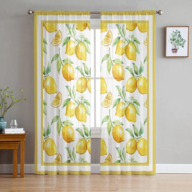 A Family Of Home Textiles Chiffon Vorhang mit Aquarell Zitronen-Motiv in Gelb, B: 135 cm, H: 114 cm - Bild 1