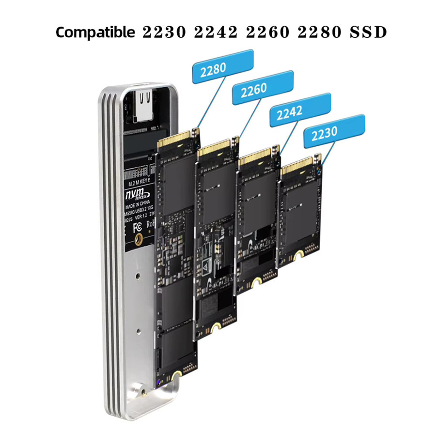 RGEEK M.2 NVMe SATA zu USB C Adapter Gehäuse in Silber mit 10 Gbit/s USB 3.1 Gen2 Unterstützung für M und B&M Schlüssel - Bild 3