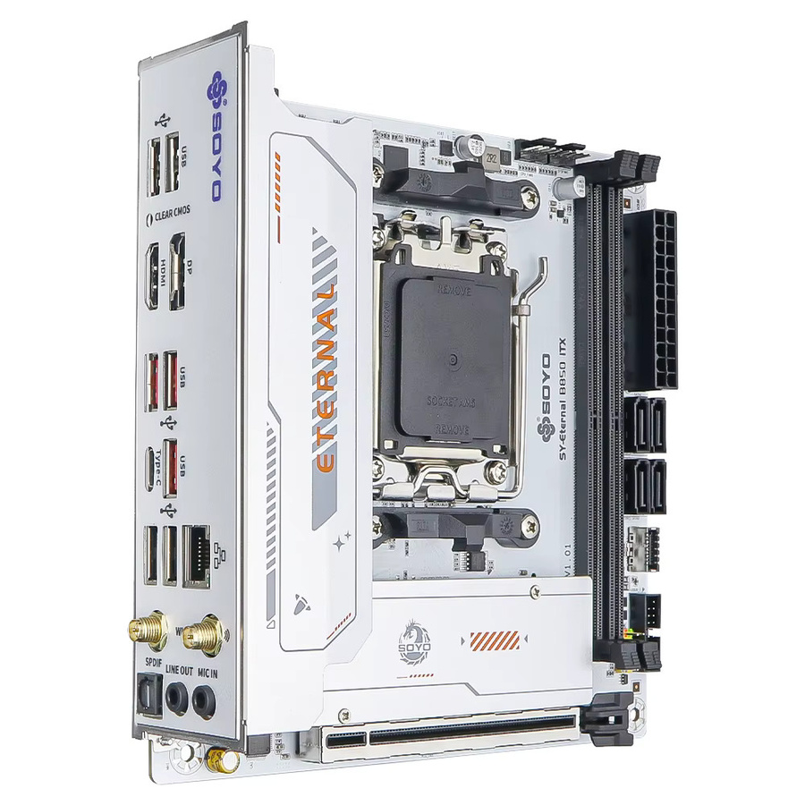 SOYO B850ITX Mini-ITX Motherboard für AMD Ryzen AM5 Prozessoren, unterstützt DDR5, PCIe 5.0 x16, PCIe 4.0 x4 M.2, WIFI6, Weiß - Bild 2