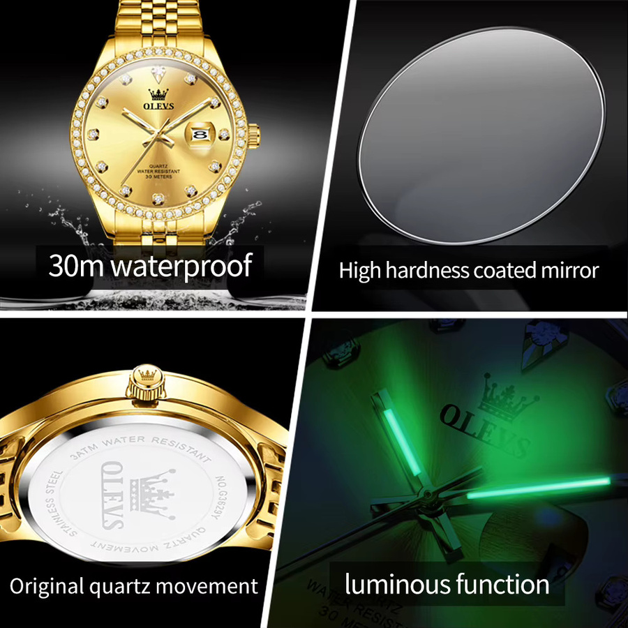 OLEVS Armbanduhr, Gold, Diamantbesetzt, Edelstahl, Herren - Bild 4