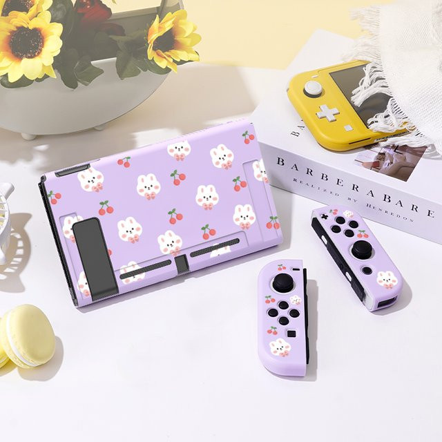 Pile of Little Rabbits Schutzhülle für Nintendo Switch OLED, weiche TPU Slim Cover in Weiß und Lila - Bild 1