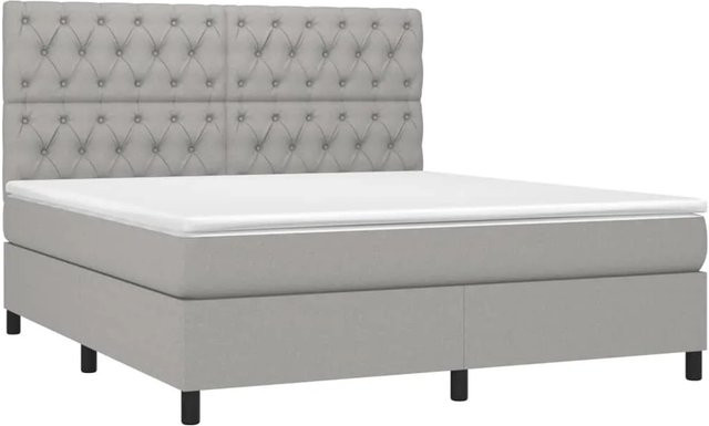 vidaXL Boxspringbett mit Matratze und LED-Unterbettbeleuchtung in Hellgrau, Hybrid-Konstruktion mit Taschenfederkern und USB-Ladeport, B/T/H: 160 x 200 x 118 cm - Bild 1